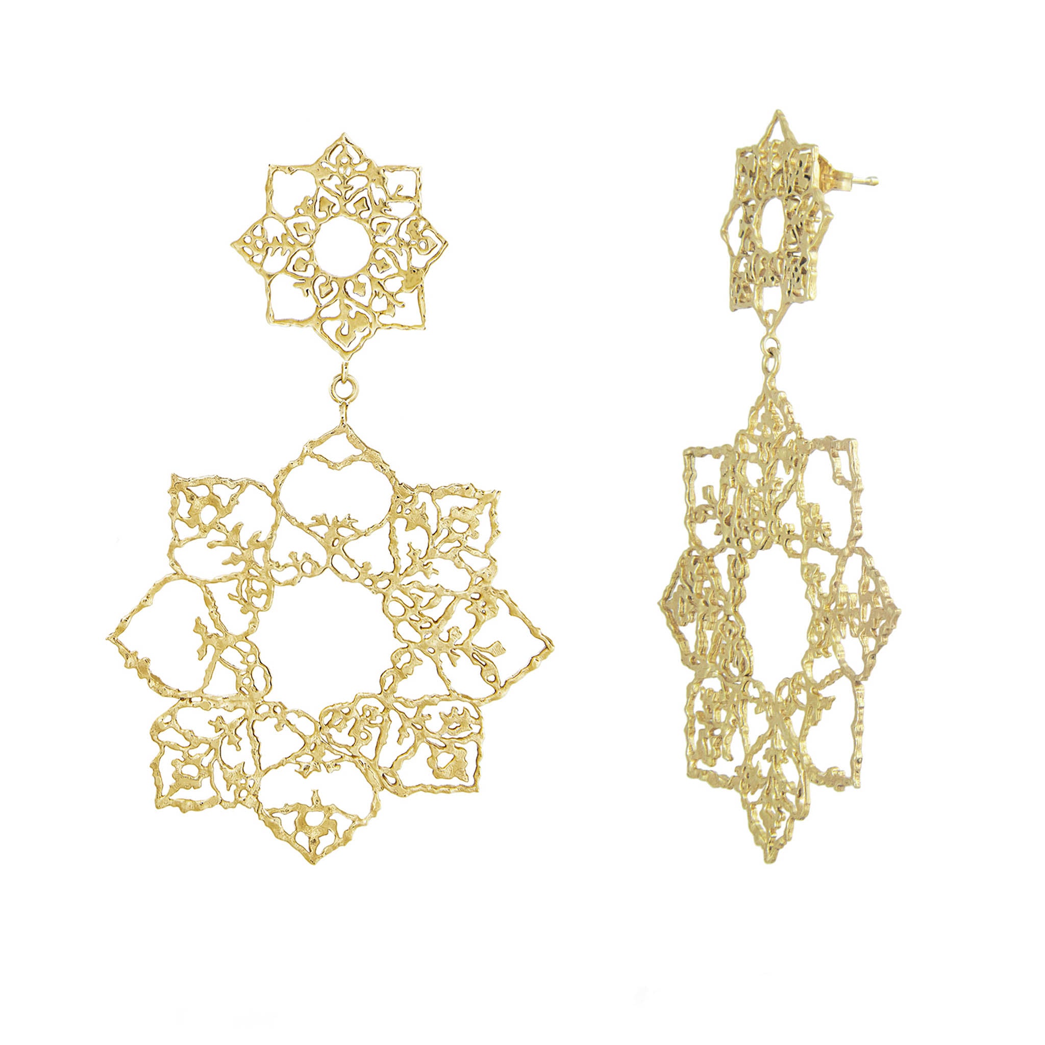 Two Blooms 9ct Recycled Gold Drop Earrings